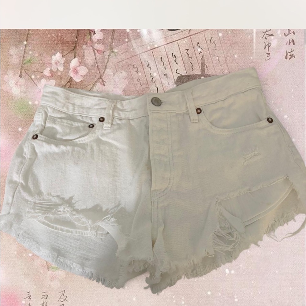 We The Free - White Denim Frayed Boho Shorts